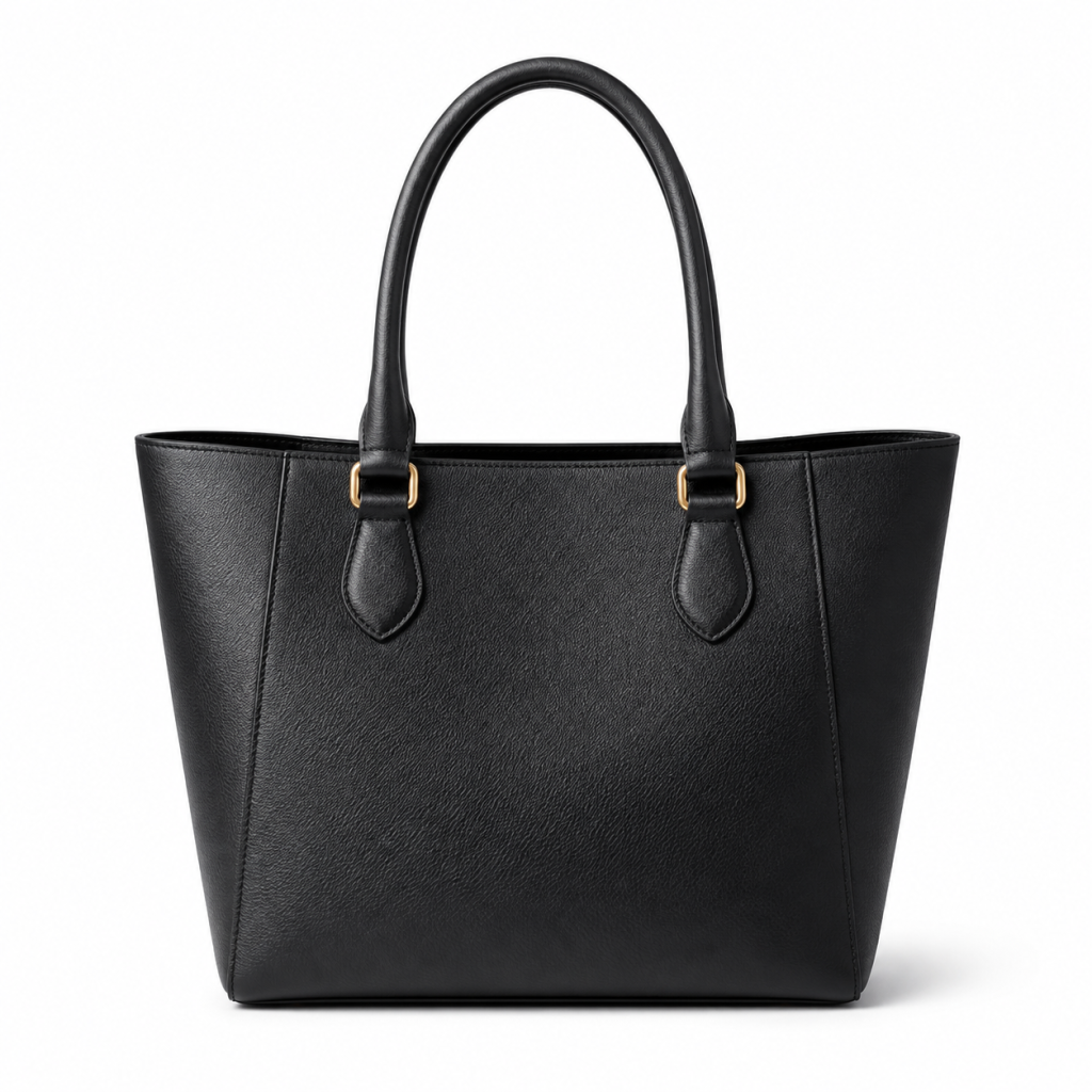 Premium Black Structured Leather Style Tote Handbag