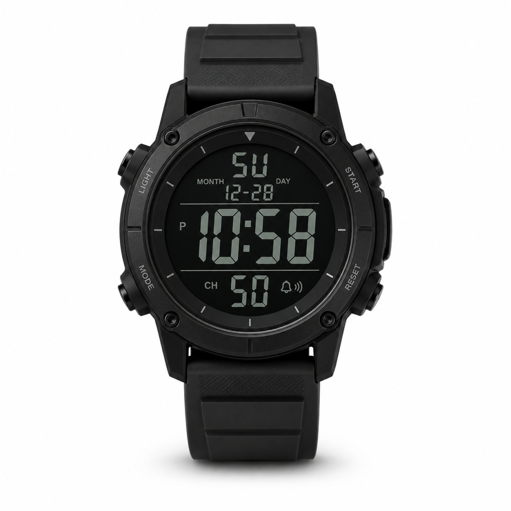 Rugged Digital Sports Watch with Durable Black Strap